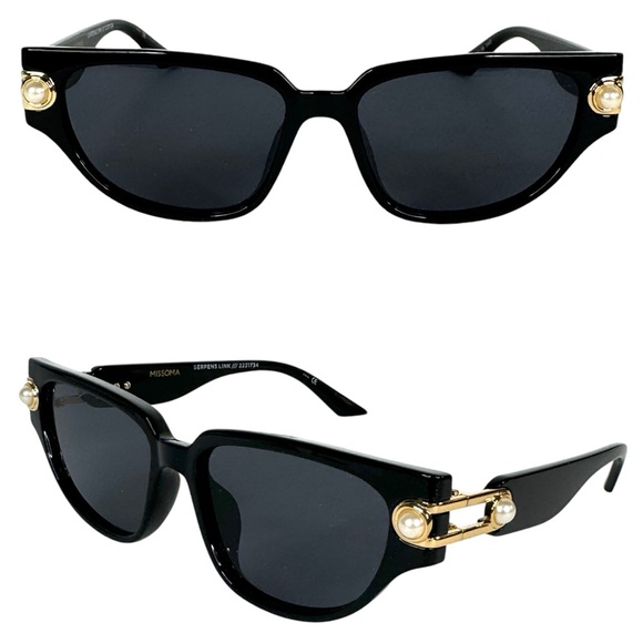 LE SPECS Missoma Serpens Link Cat Eye Sunglasses NEW Black Pearl